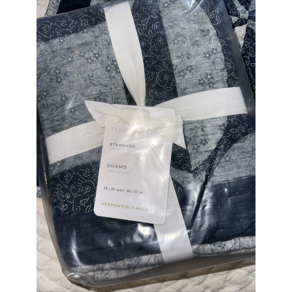 Pottery Barn Harper Blue Standard Pillow Shams Pair Cotton Classic Bedding NWT - Picture 2 of 4